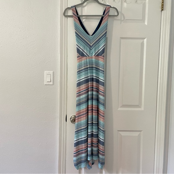 prAna Josepina Striped Maxi Dress Athletic Athleisure Crossover Back Medium - Picture 4 of 13